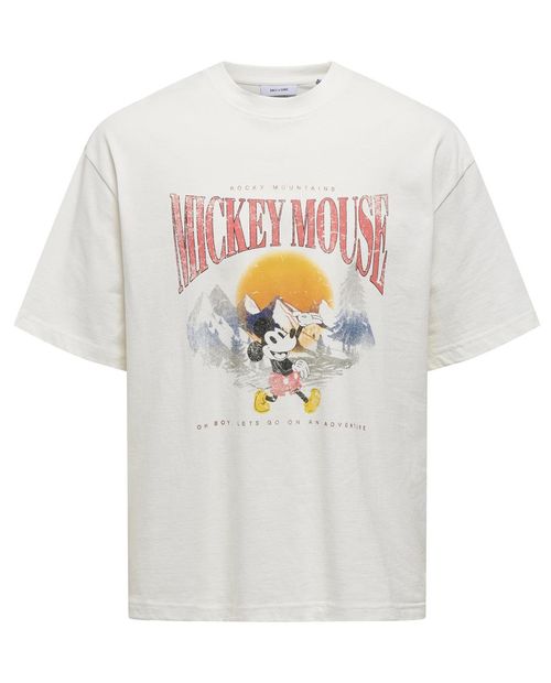Camiseta Only & Sons relaxed fit blanca con estampado de Mickey Mouse para hombre