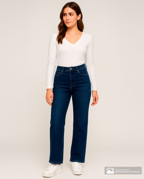 Jeans Stefany Moda straight azul de cintura alta para mujer