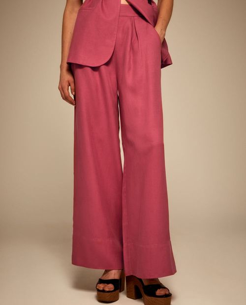 Pantalón Sfera wide leg rosado de cintura alta para mujer
